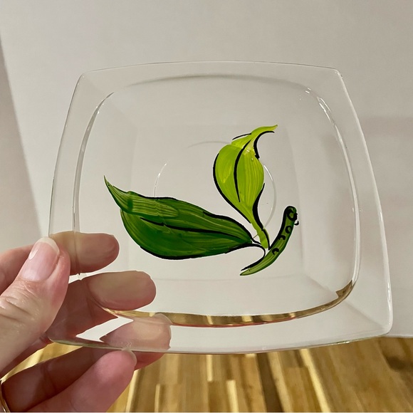 Hazel Atlas 4 Gay Fad Green Plants 5.5” Square Saucer Dessert Plates USA Rare - Picture 4 of 8